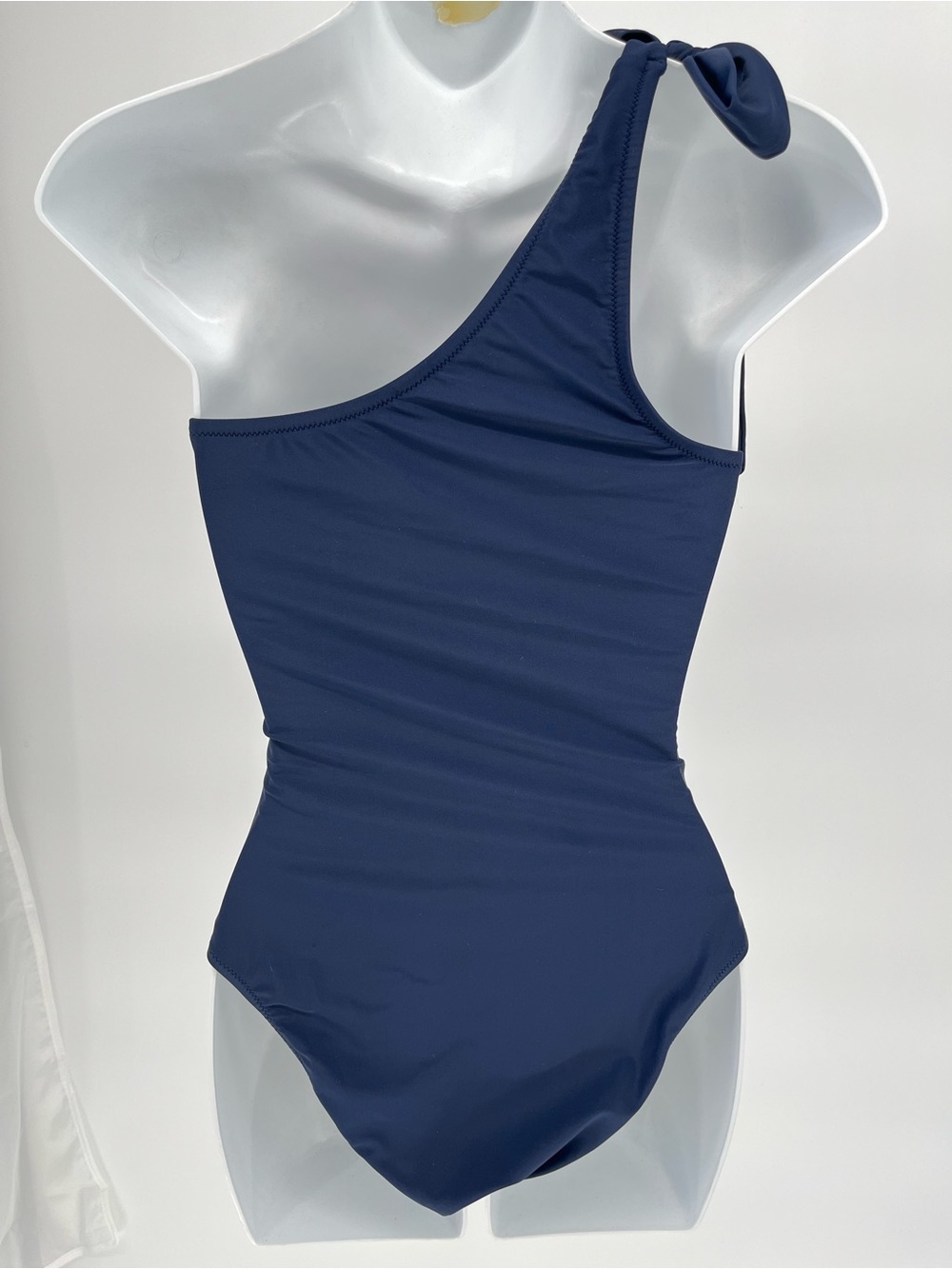 J.Crew One Shoulder Bow Swimsuit Small Navy Blue Ruched One Piece Bathing Suit - Picture 5 of 9